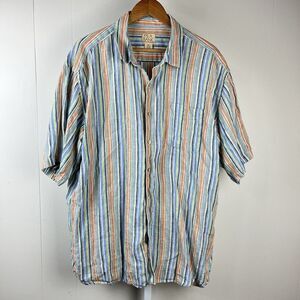 Jos. A. Bank Mens Short Sleeve Shirt 100% Linen Multicolor Stripe‎ Button Up XXL